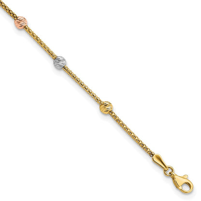7.25 Zoll 14K Tricolor Diamantiert 7-station Perle und Gliederarmband