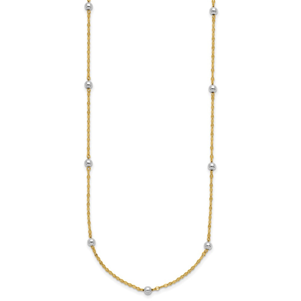 14K Bicolor Poliert Perle Fantasie Halskette