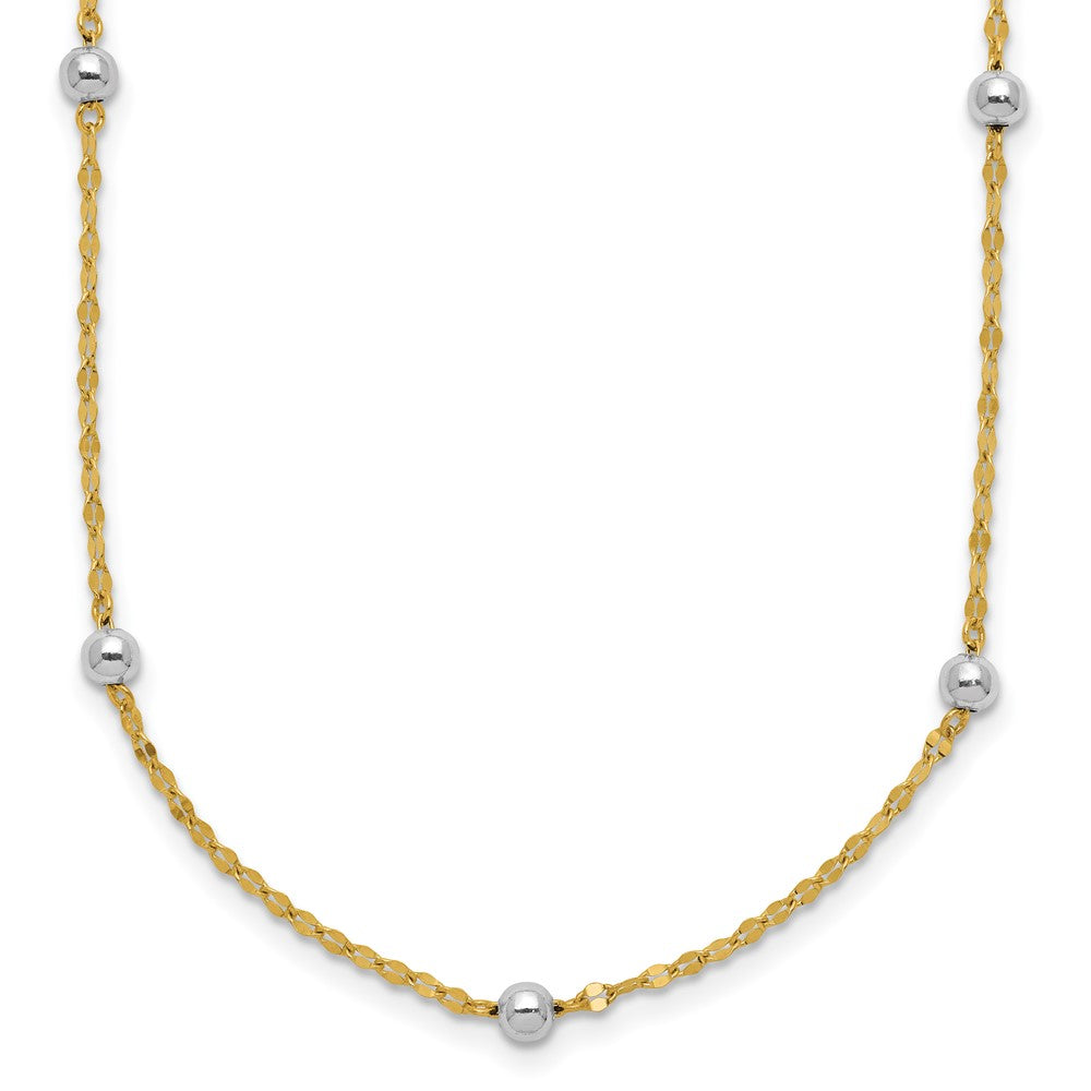 14K Bicolor Poliert Perle Fantasie Halskette