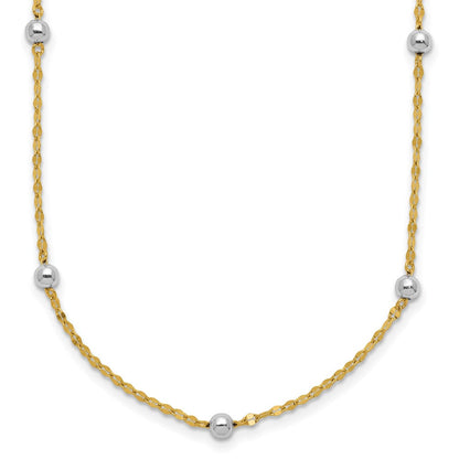 14K Bicolor Poliert Perle Fantasie Halskette