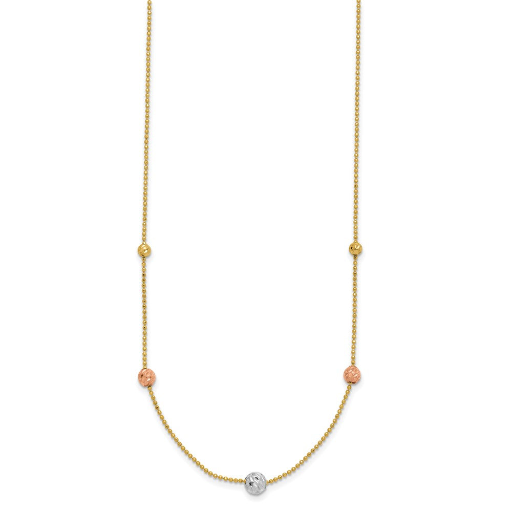 18 Zoll 14K Tricolor Diamantiert Perlen Gekugelt Halskette