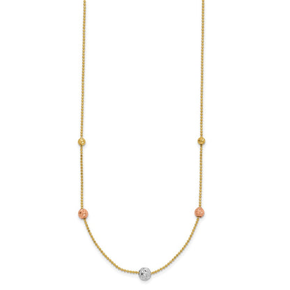 18 Zoll 14K Tricolor Diamantiert Perlen Gekugelt Halskette