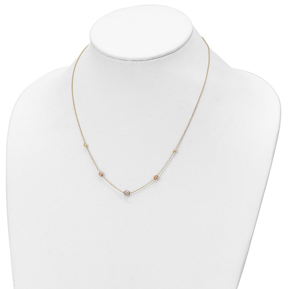 18 Zoll 14K Tricolor Diamantiert Perlen Gekugelt Halskette