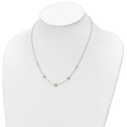 18 Zoll 14K Tricolor Diamantiert Perlen Gekugelt Halskette