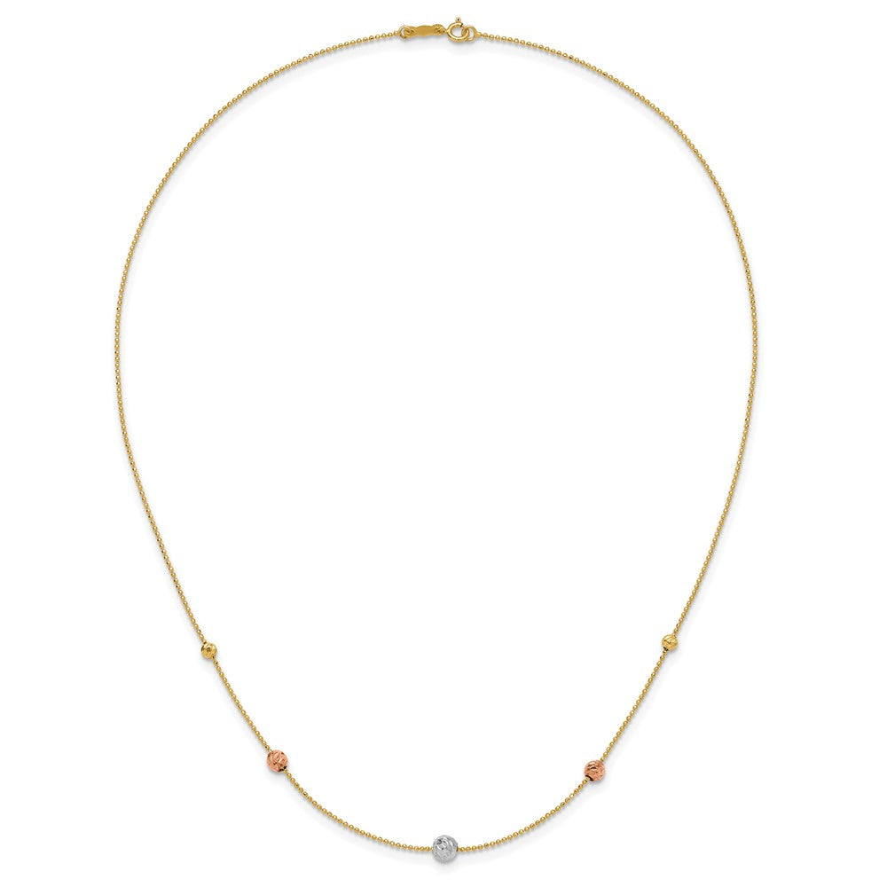 18 Zoll 14K Tricolor Diamantiert Perlen Gekugelt Halskette
