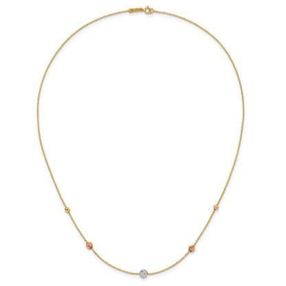 18 Zoll 14K Tricolor Diamantiert Perlen Gekugelt Halskette