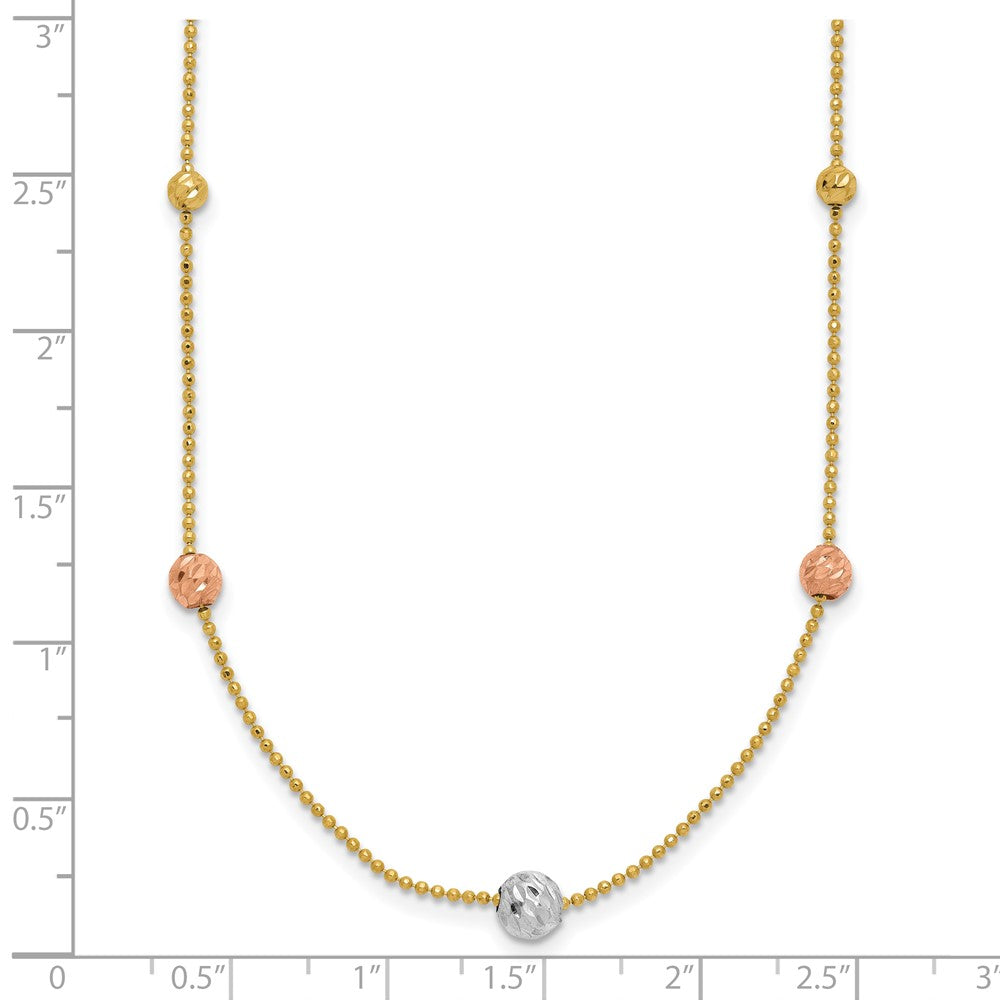 18 Zoll 14K Tricolor Diamantiert Perlen Gekugelt Halskette