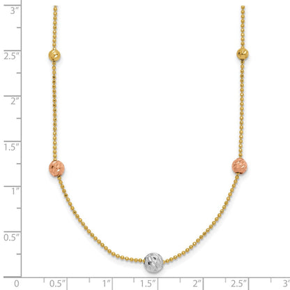 18 Zoll 14K Tricolor Diamantiert Perlen Gekugelt Halskette