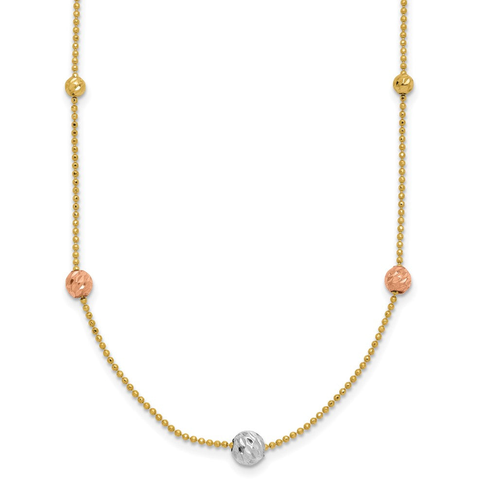 18 Zoll 14K Tricolor Diamantiert Perlen Gekugelt Halskette