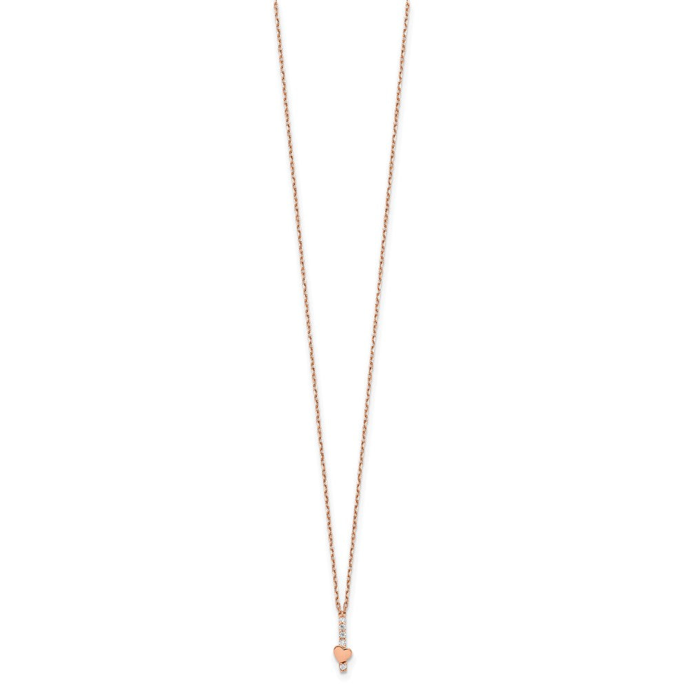 14K Roségold Poliert Zirkonia Herz mit 1.25 in Verlängerung Halskette