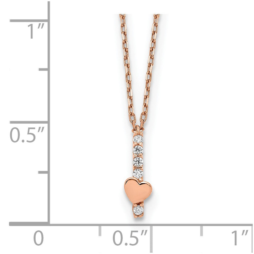 14K Roségold Poliert Zirkonia Herz mit 1.25 in Verlängerung Halskette