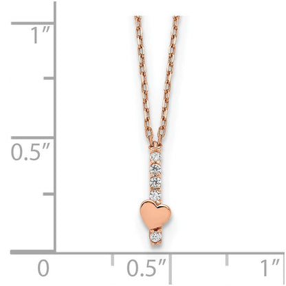 14K Roségold Poliert Zirkonia Herz mit 1.25 in Verlängerung Halskette