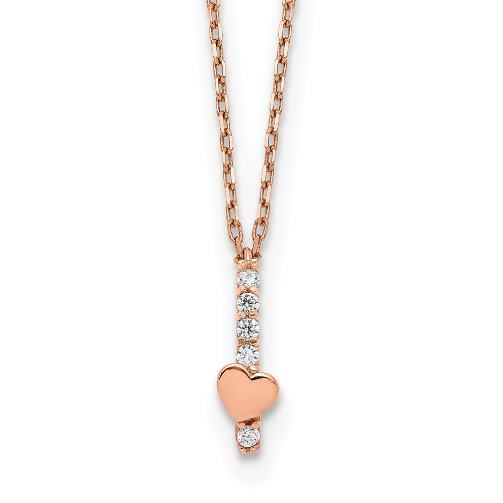 14K Roségold Poliert Zirkonia Herz mit 1.25 in Verlängerung Halskette