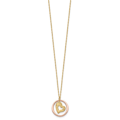 14K Bicolor Fantasieglieder Diamantiert Herz in Offen Kreis Halskette