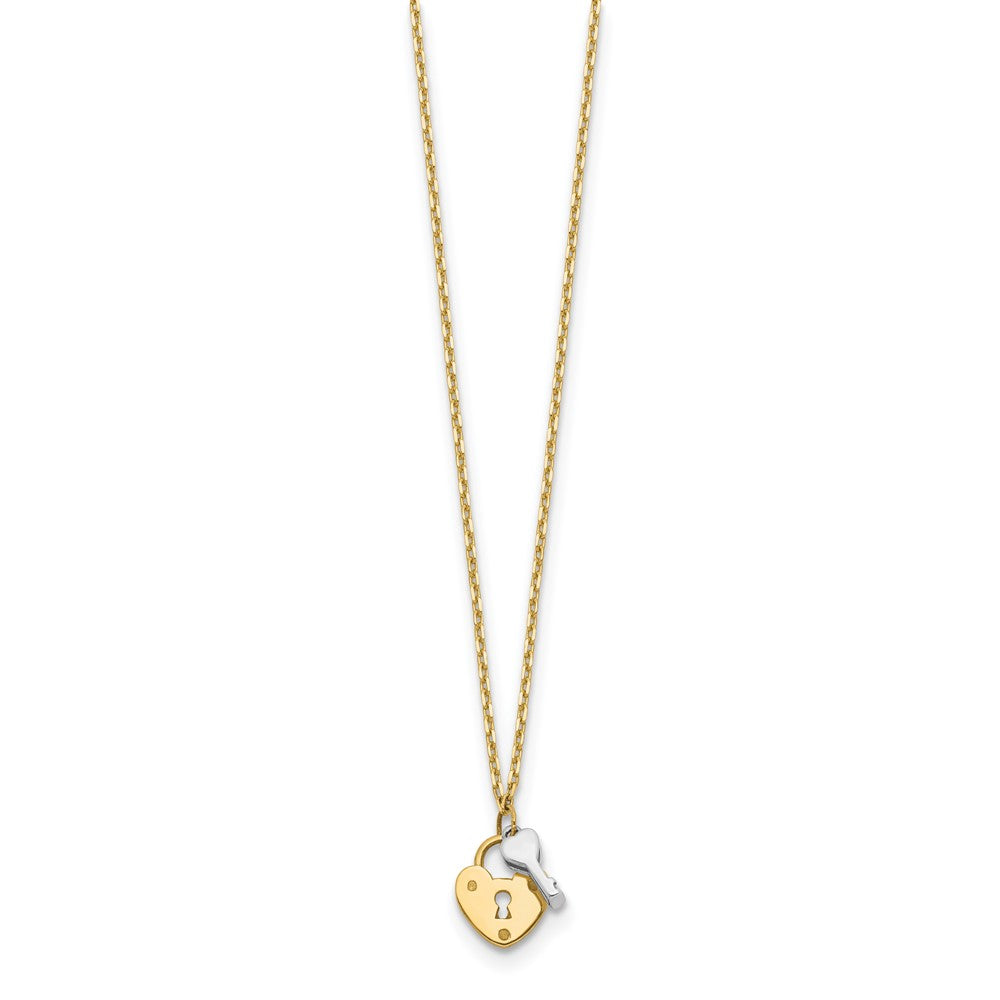 14K Bicolor Herz Schloss und Key Halskette