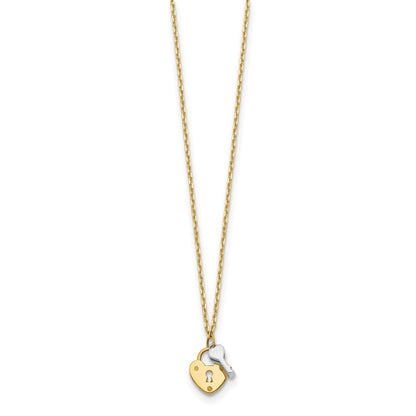 14K Bicolor Herz Schloss und Key Halskette