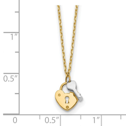 14K Bicolor Herz Schloss und Key Halskette