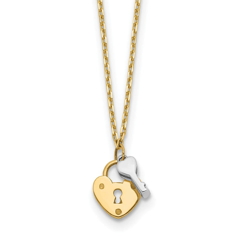 14K Bicolor Herz Schloss und Key Halskette