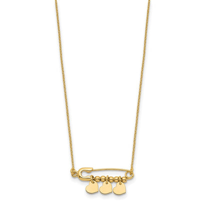 14K Gelbgold Sicherheits Brosche mit Hängend Herzen Halskette