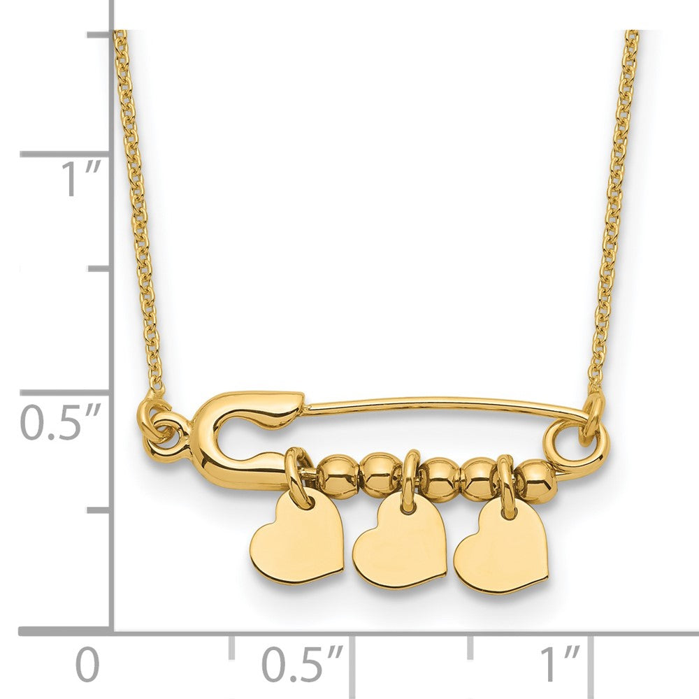 14K Gelbgold Sicherheits Brosche mit Hängend Herzen Halskette