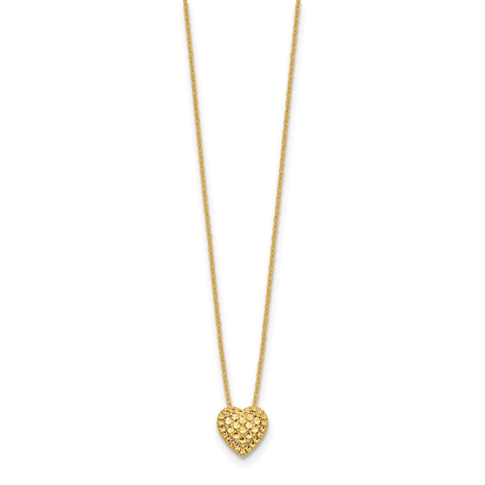 14K Gelbgold Diamantiert Herz Anhänger Halskette
