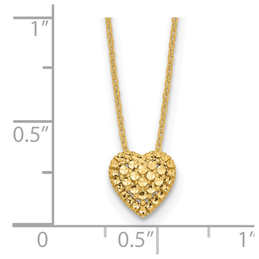 14K Gelbgold Diamantiert Herz Anhänger Halskette