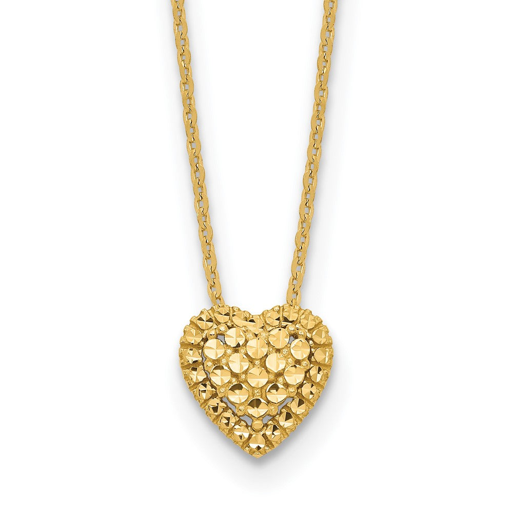 14K Gelbgold Diamantiert Herz Anhänger Halskette