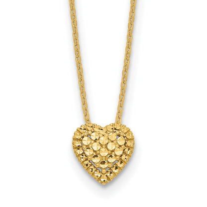 14K Gelbgold Diamantiert Herz Anhänger Halskette