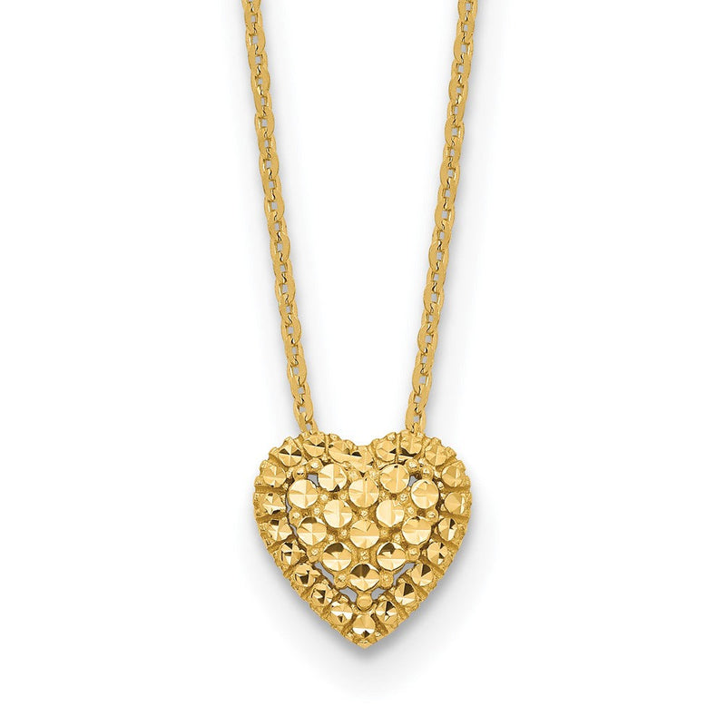 14K Gelbgold Diamantiert Herz Anhänger Halskette