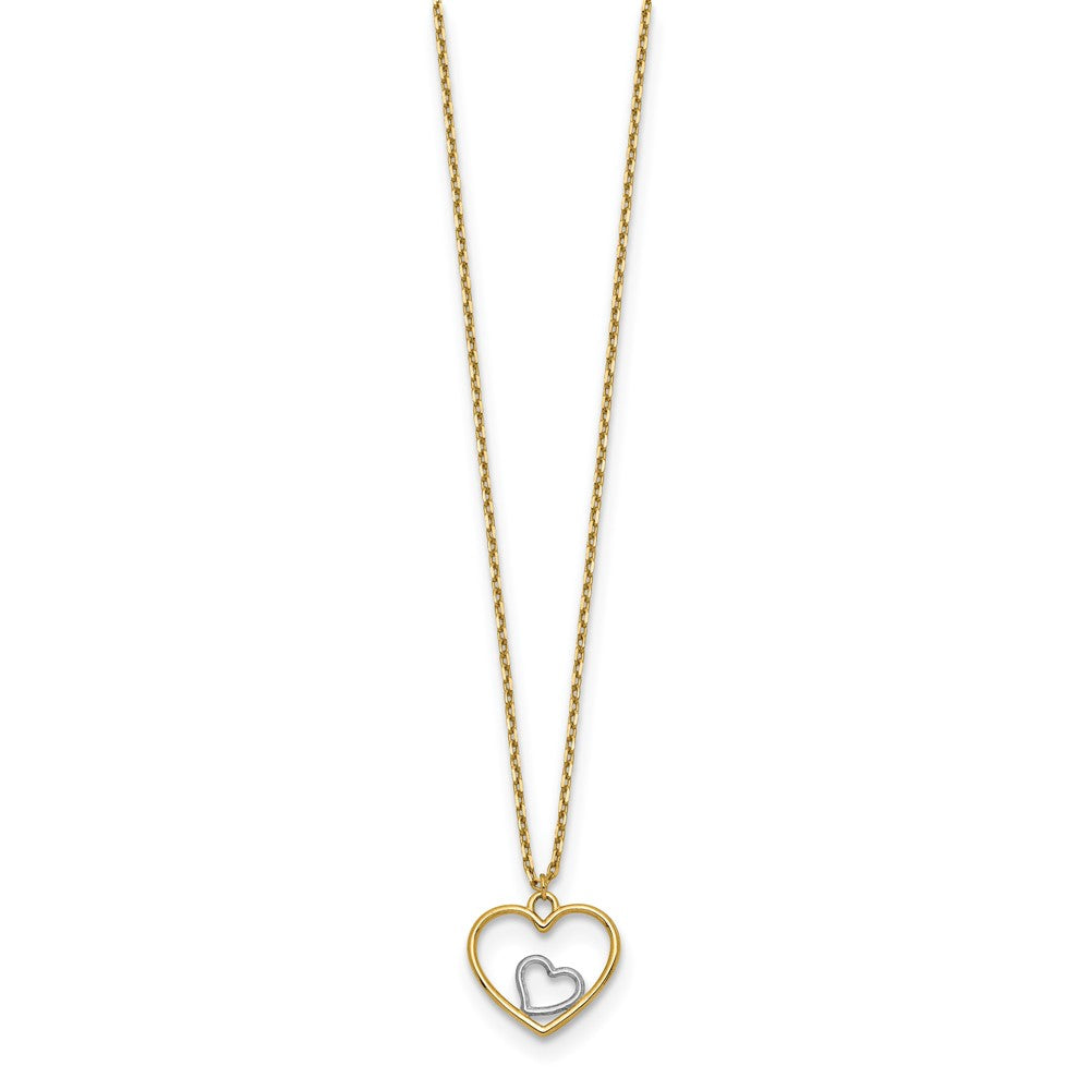 14K Gelb & Rhodium mit Rhodium Herz in Halskette