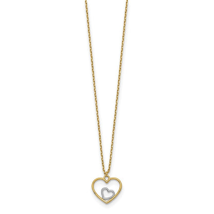 14K Gelb & Rhodium mit Rhodium Herz in Halskette