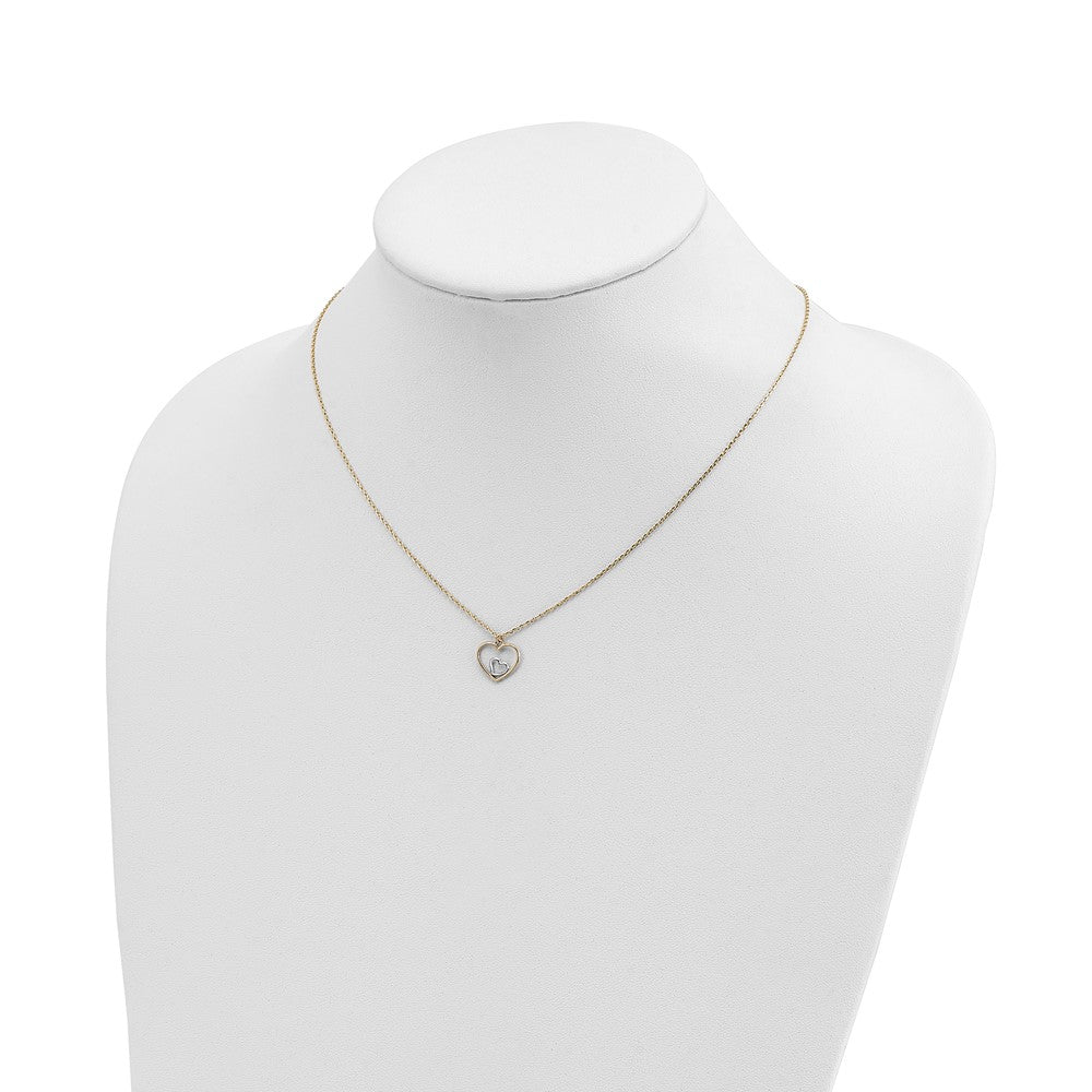 14K Gelb & Rhodium mit Rhodium Herz in Halskette