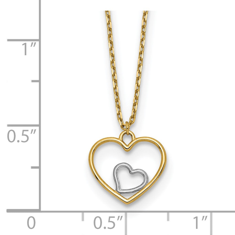 14K Gelb & Rhodium mit Rhodium Herz in Halskette