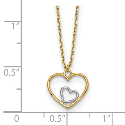 14K Gelb & Rhodium mit Rhodium Herz in Halskette