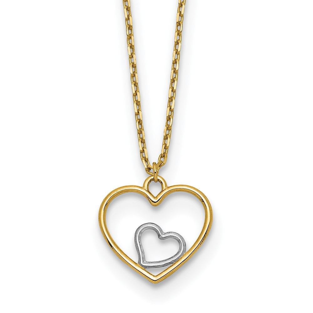 14K Gelb & Rhodium mit Rhodium Herz in Halskette
