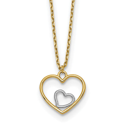 14K Gelb & Rhodium mit Rhodium Herz in Halskette