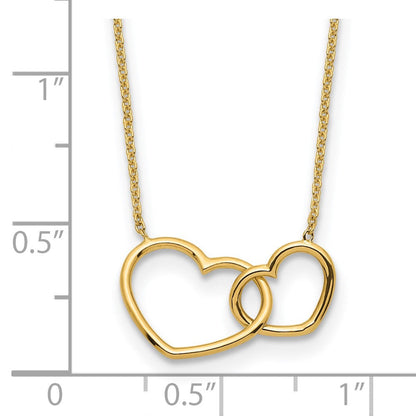 14K Gelbgold Poliert Doppelt Herz Halskette