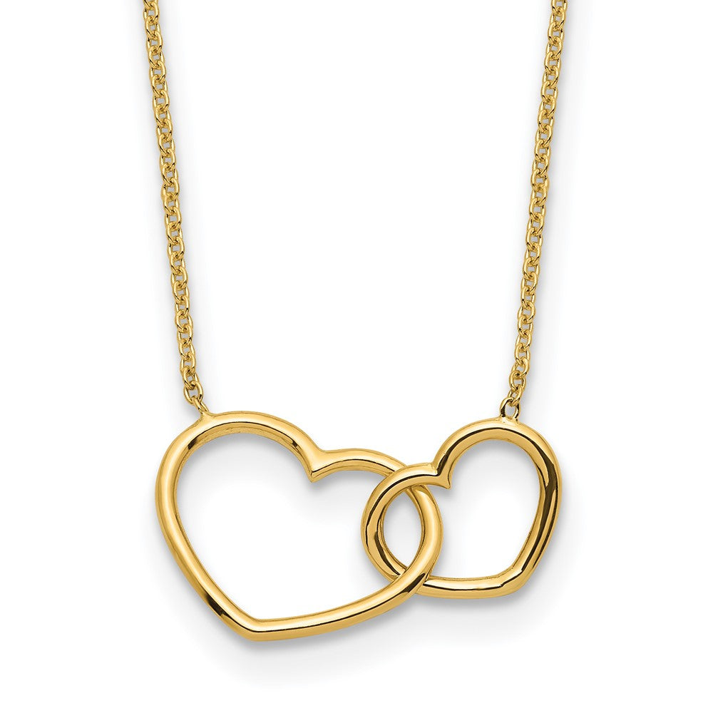 14K Gelbgold Poliert Doppelt Herz Halskette