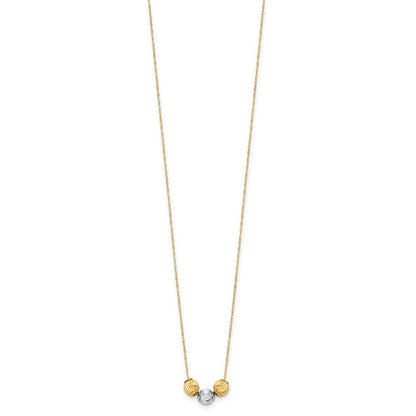 14K Bicolor Poliert Diamantiert Perlen 17 Zoll Halskette
