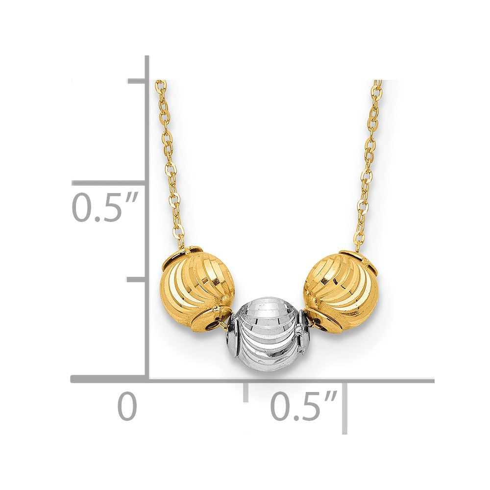 14K Bicolor Poliert Diamantiert Perlen 17 Zoll Halskette