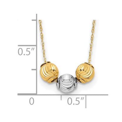 14K Bicolor Poliert Diamantiert Perlen 17 Zoll Halskette