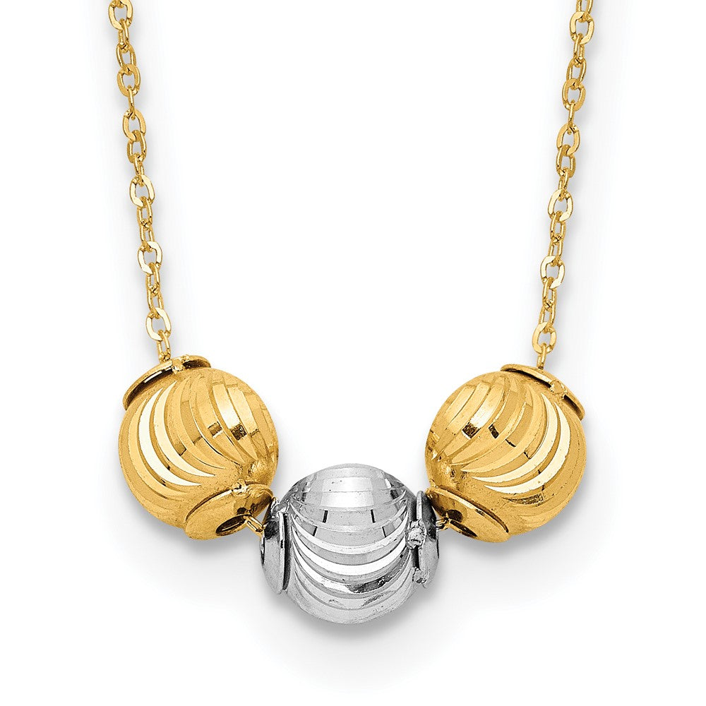 14K Bicolor Poliert Diamantiert Perlen 17 Zoll Halskette