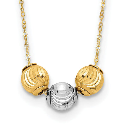 14K Bicolor Poliert Diamantiert Perlen 17 Zoll Halskette