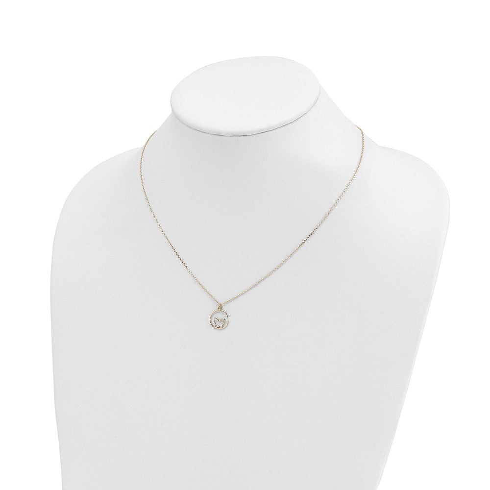 14K Gelb & Rhodium mit Rhodium Schmetterling in Kreis Halskette