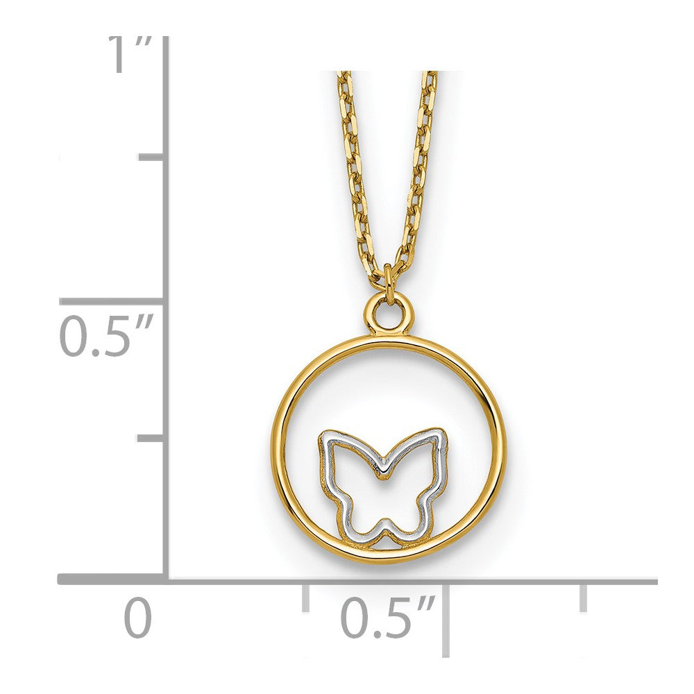 14K Gelb & Rhodium mit Rhodium Schmetterling in Kreis Halskette