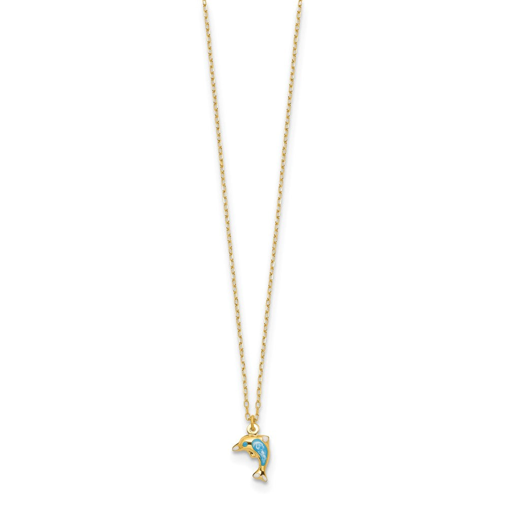 14K Gelbgold Poliert Emailliert Delfin 16.5 Zoll Halskette