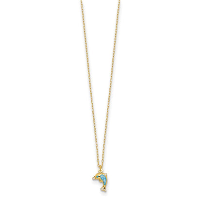 14K Gelbgold Poliert Emailliert Delfin 16.5 Zoll Halskette