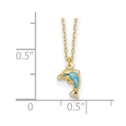 14K Gelbgold Poliert Emailliert Delfin 16.5 Zoll Halskette