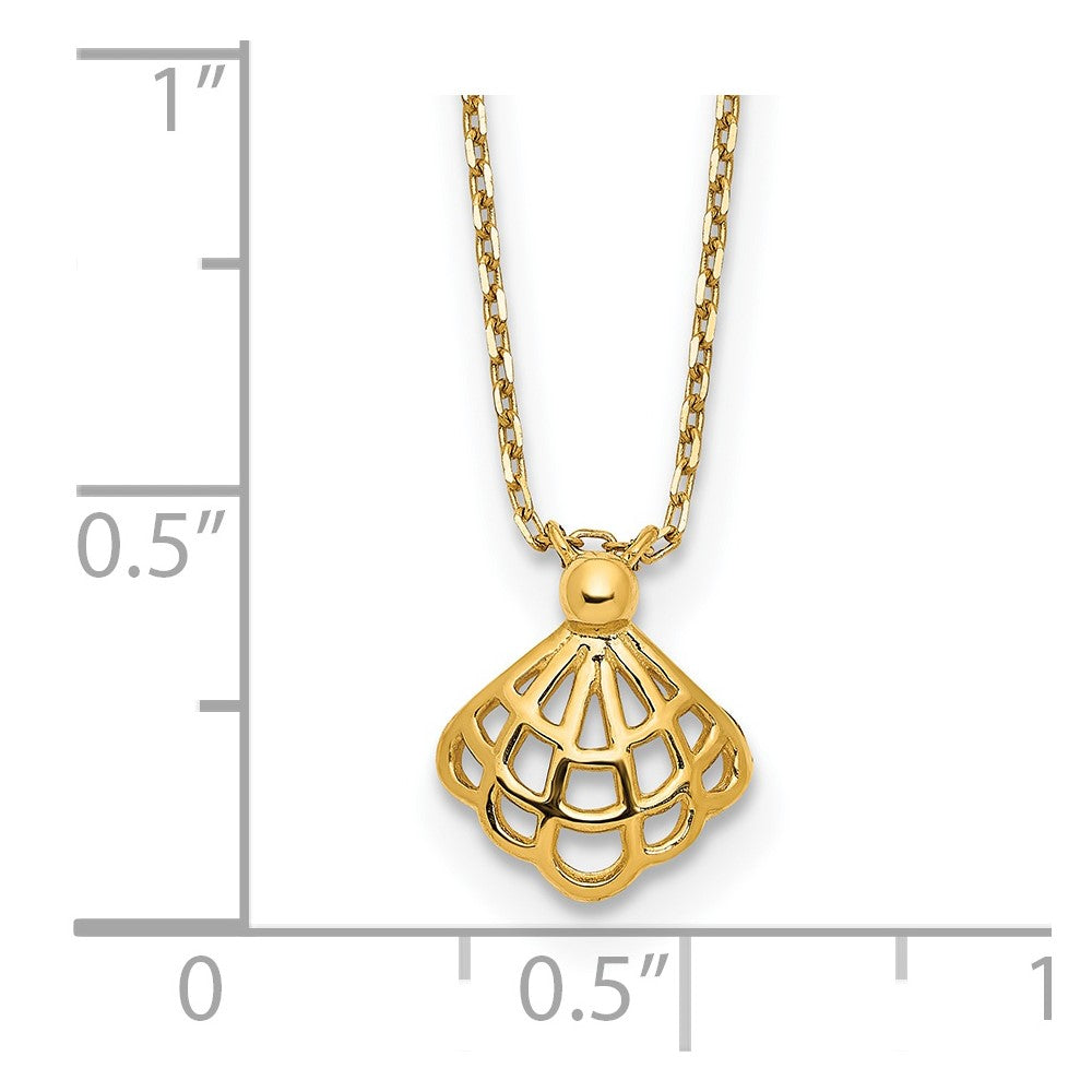 14K Gelbgold Poliert Seashell mit 1.25 in Verlängerung Halskette