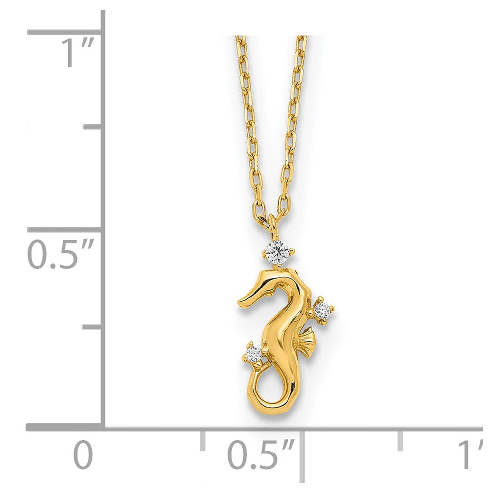 14K Gelbgold Poliert Zirkonia Seepferdchen mit 1.25 in Verlängerung Halskette